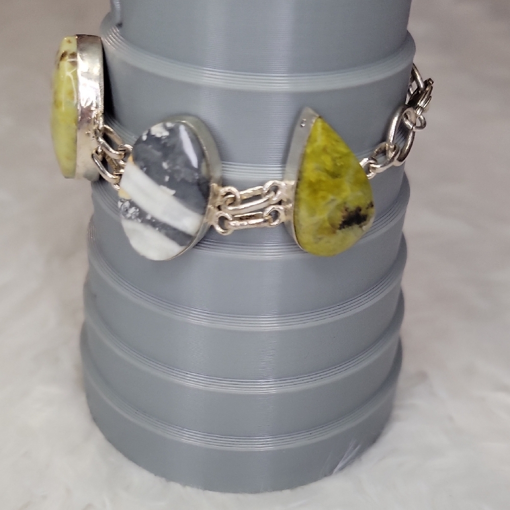 Sterling Silver Green Opal & Zebra Jasper Bracelet - Picture 6 of 8